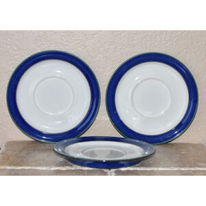 3 - DENBY METZ BLUE Rimmed Breakfast Coffee Cup Saucer PLATES 7" Discontinued